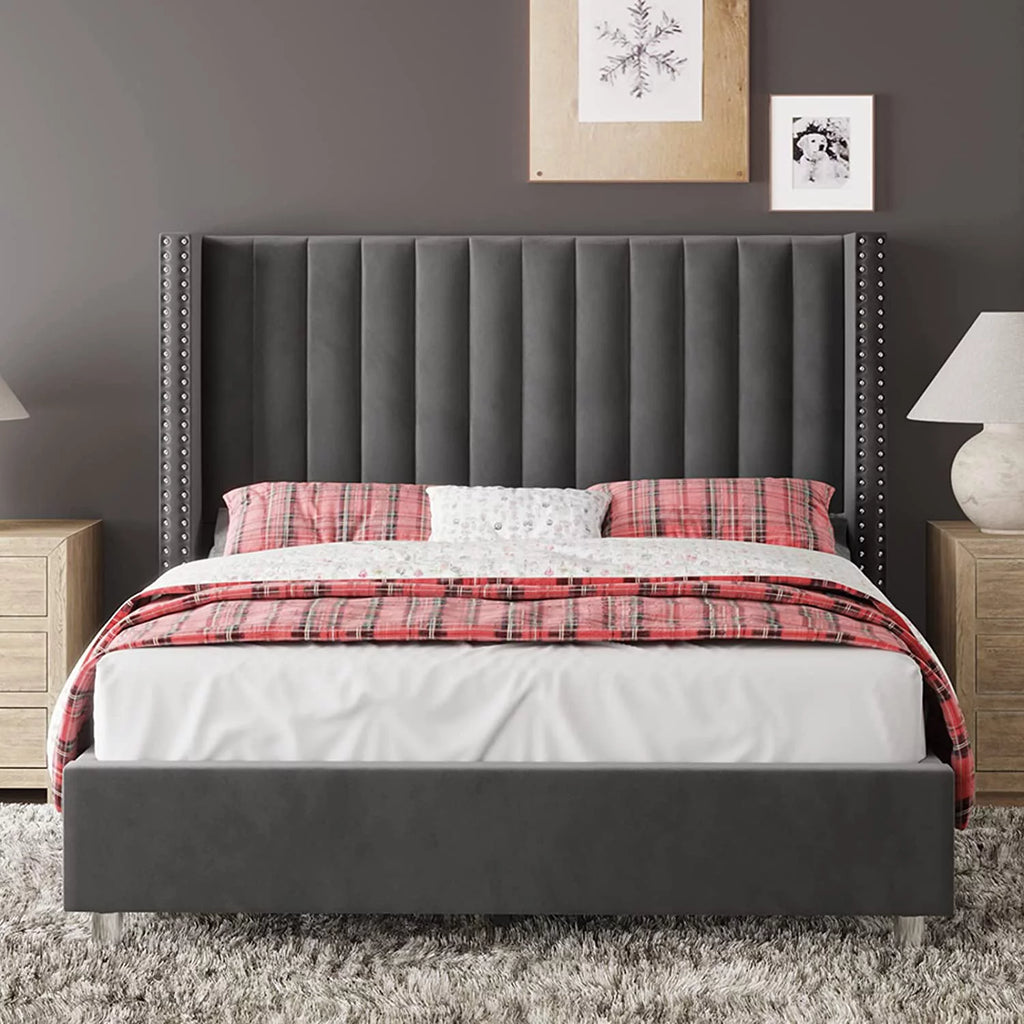 King Size Velvet Upholstered Bed Frame I679