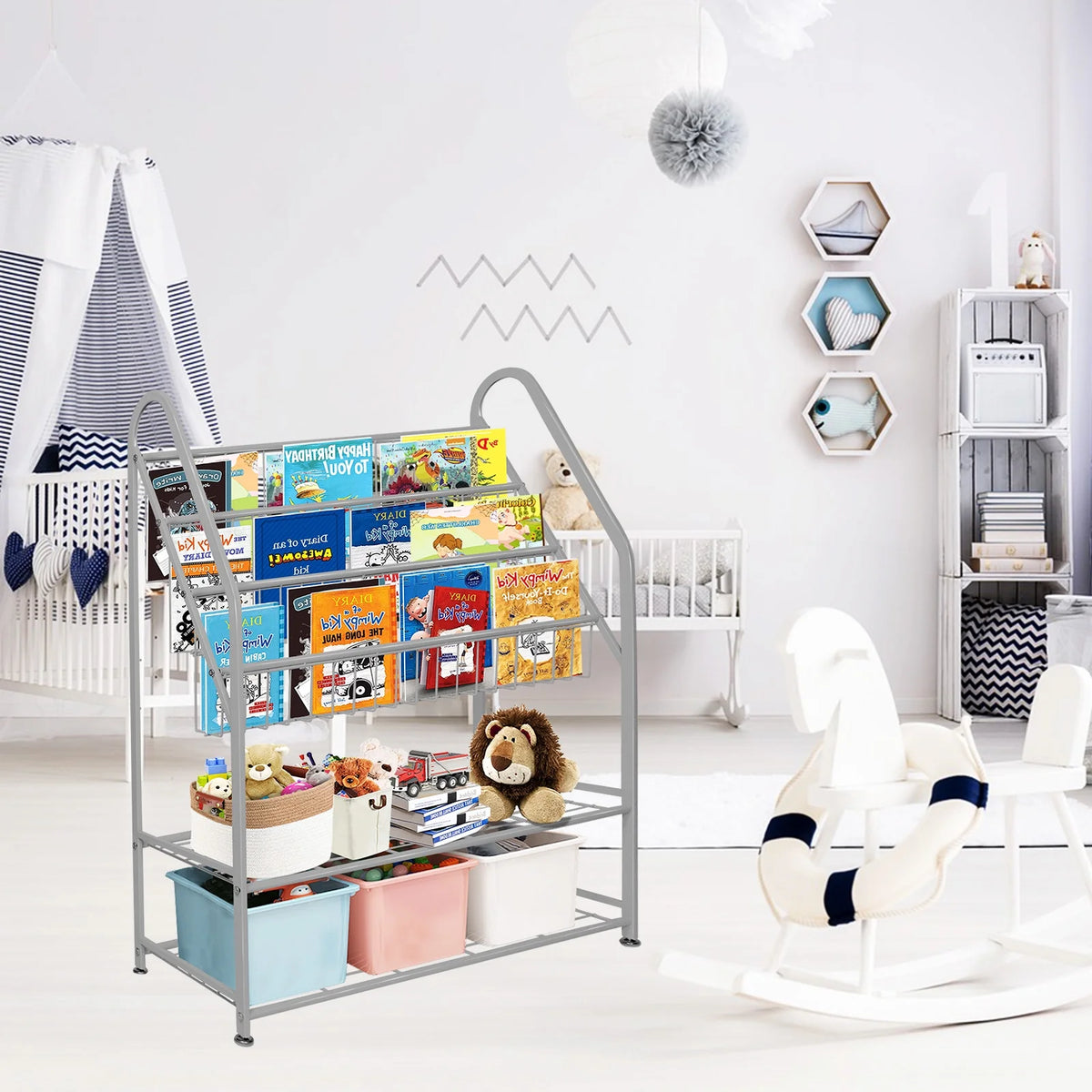 Grey Metal Kids Bookshelf 32 in Y421