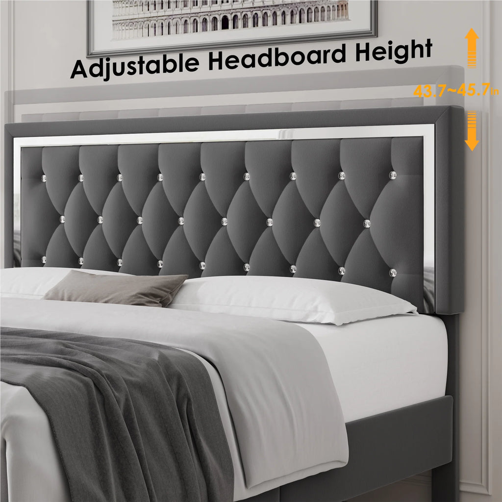 King Bed Frame with Adjustable Headboard B2833