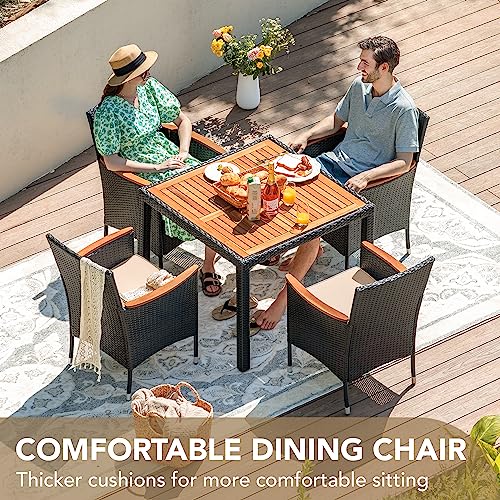 9 Piece Wicker Outdoor Dining Table and Chairs Set with Acacia Wood Table Top K38597