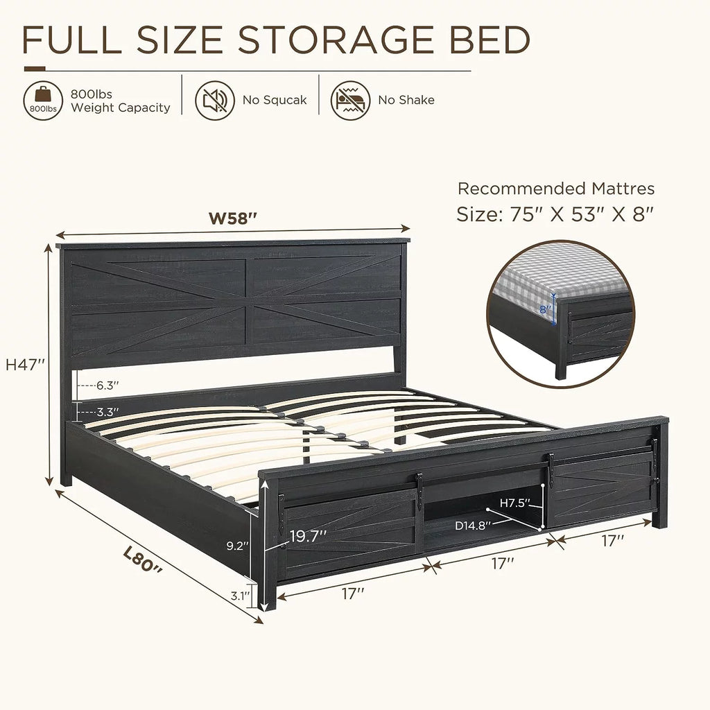 King Bed Frame with Headboard and Storage Cabinets, White P997748