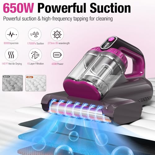 Black 17Kpa 650W Corded Mattress Vacuum Cleaner H12536
