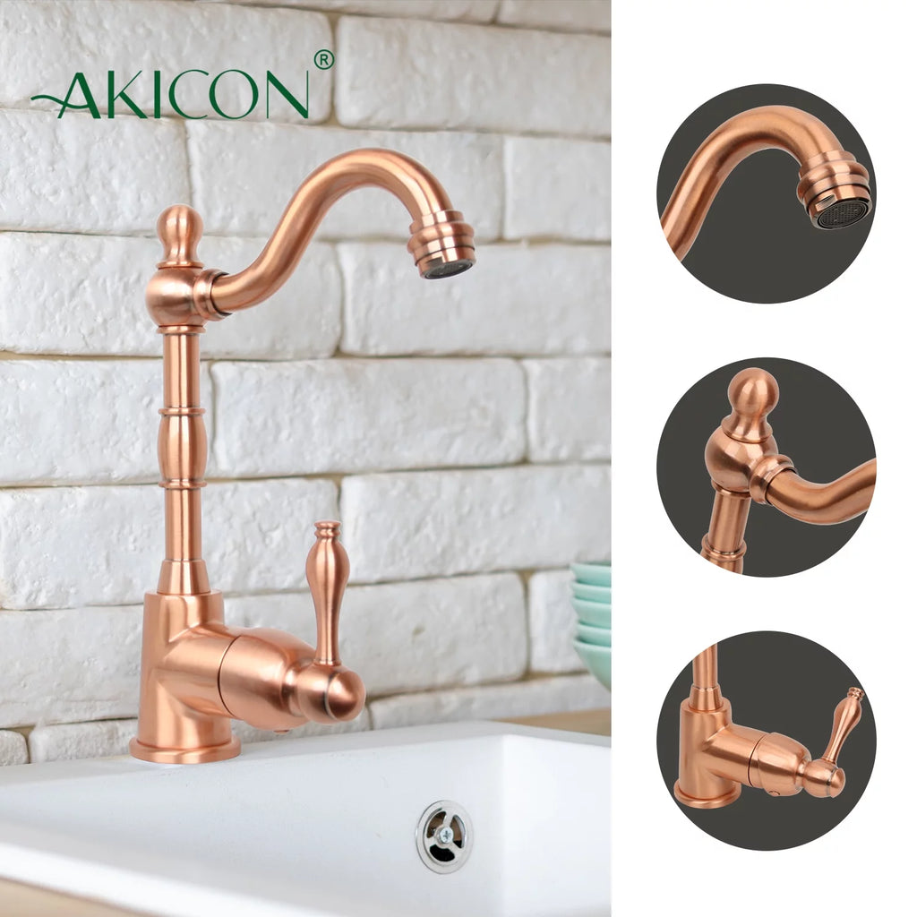 One-Handle Widespread Kitchen Bar Faucet Copper Finish M1912