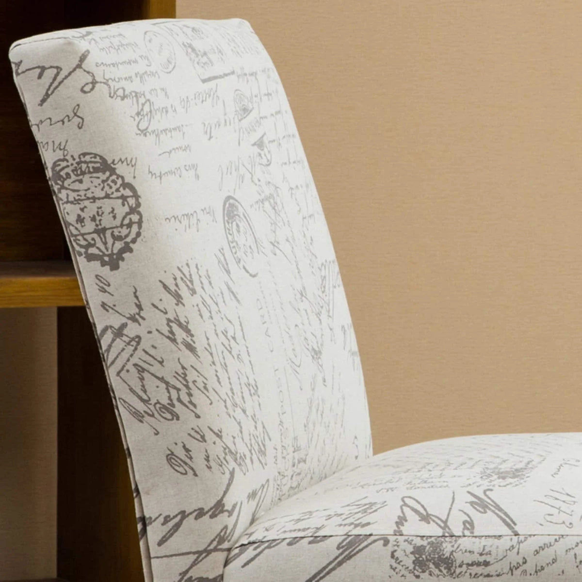 English Letter Print Fabric Armless Accent Chair U569
