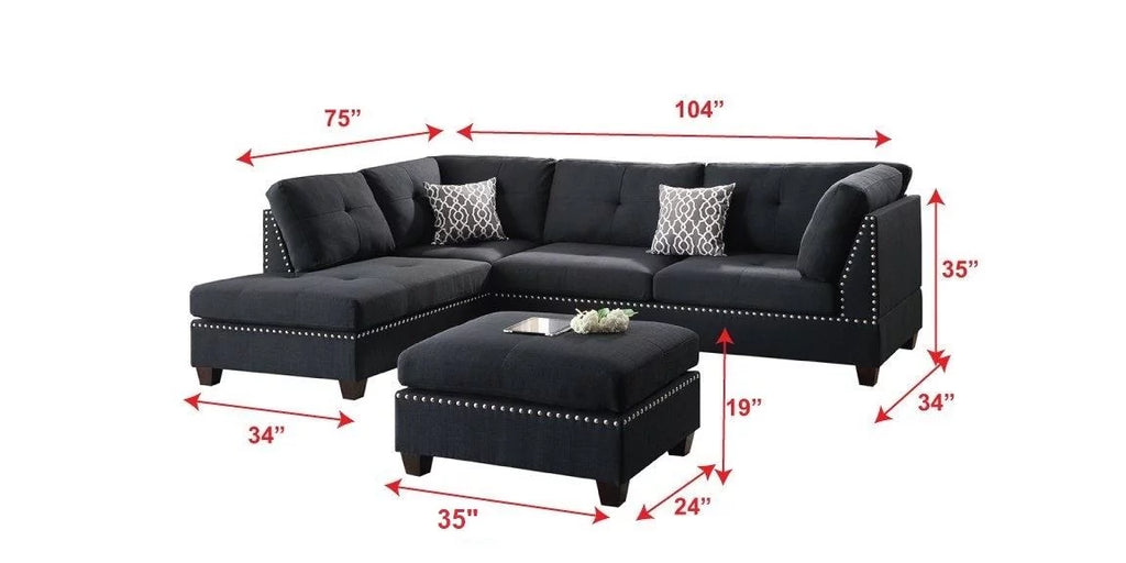 3 PCS L-Shaped Bonded Leather Sectional Sofa Set with Ottoman E498