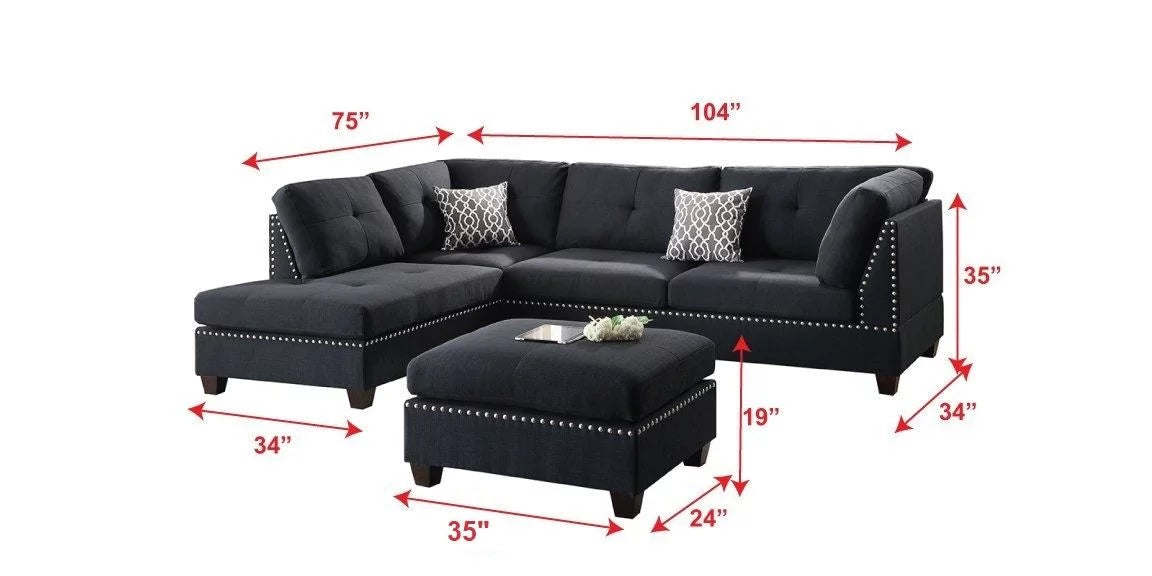 3 PCS L-Shaped Bonded Leather Sectional Sofa Set with Ottoman E498