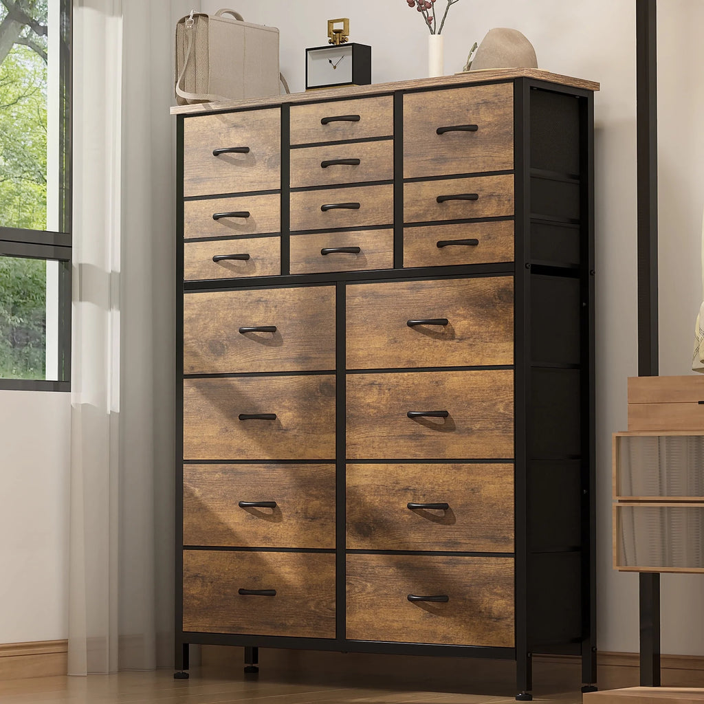 Rustic Brown 18 Drawer Fabric Dresser U6837