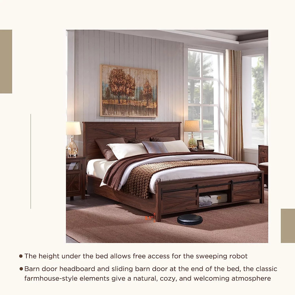 King Bed Frame with Headboard and Storage Cabinets, White P997748