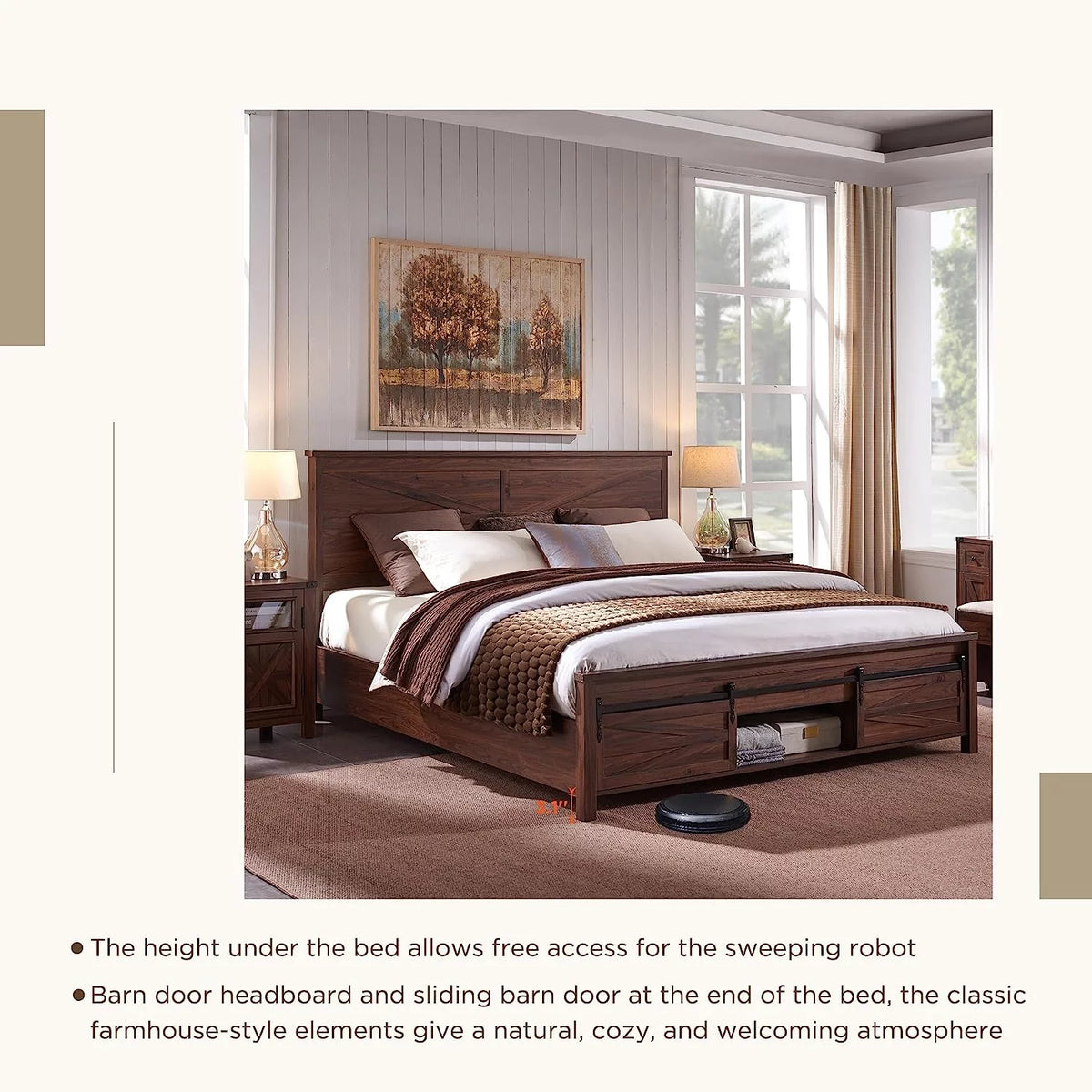 King Bed Frame with Headboard and Storage Cabinets, White P997748