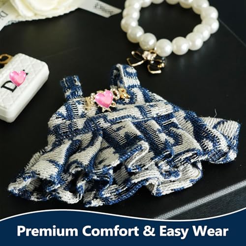 17cm Doll Clothes Set with Hat Pearl Necklace Bag Accessories Blue N64899