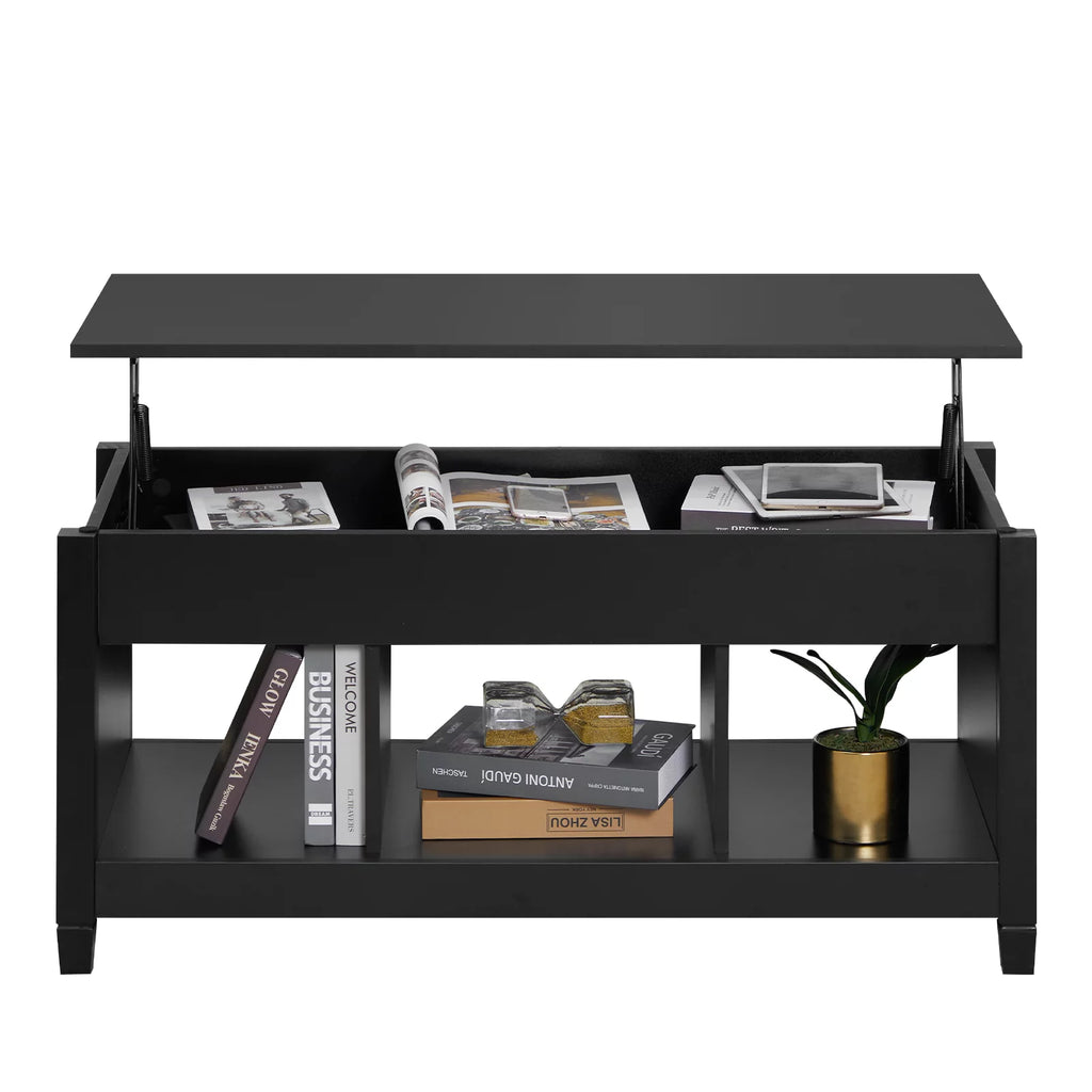 Lift Top Coffee Table with Hidden Storage and 3 Open Shelves E28332