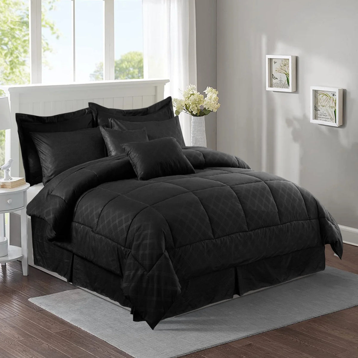 10 Piece Black King Bed in a Bag Comforter Set G7785