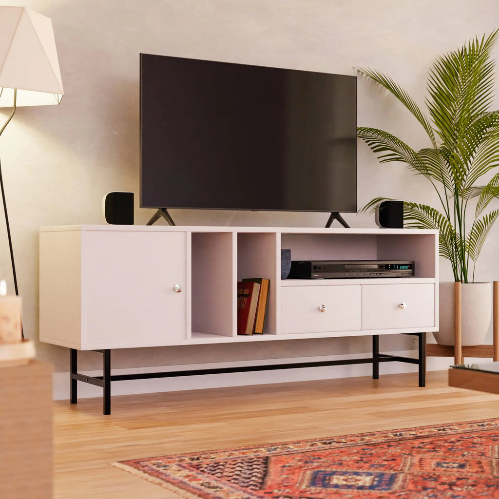 Mid-Century Modern Rectangular TV Stand with Enclosed Storage M6825