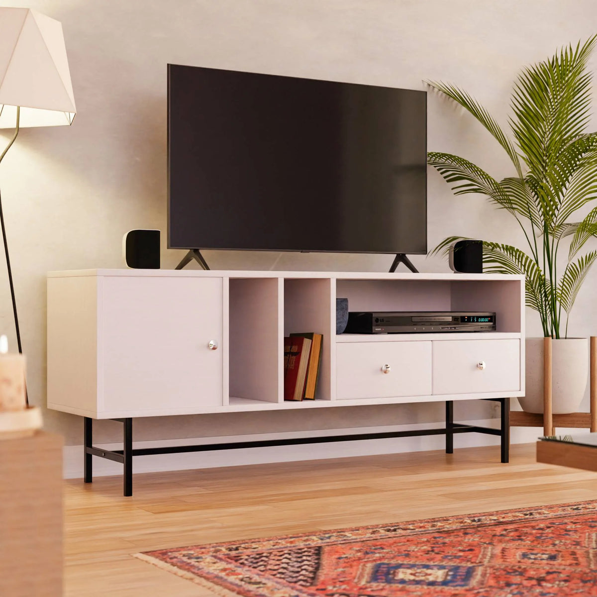 Mid-Century Modern Rectangular TV Stand with Enclosed Storage M6825