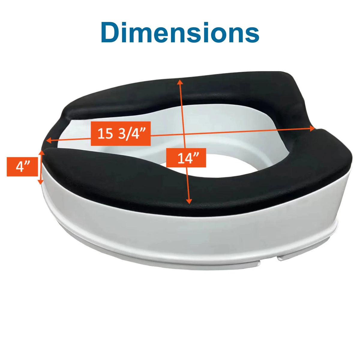 4-inch Raised Toilet Seat, Black Padded, Adjustable White W39253