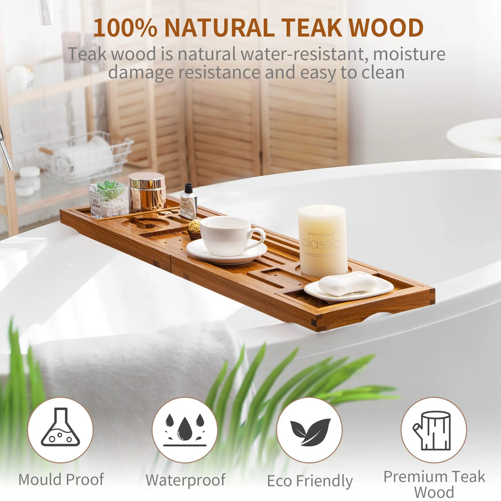 Teak Solid Wood Foldable Bathtub Tray T37470