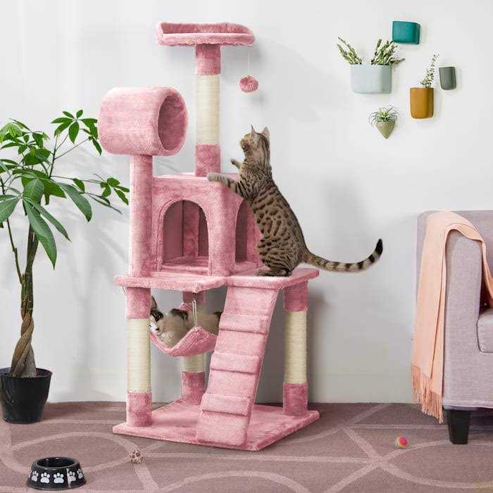 Plush Cat Tree Condo with Hammock Tunnel R16379