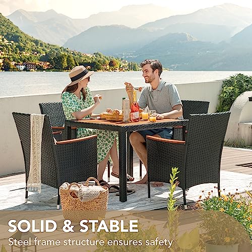 9 Piece Wicker Outdoor Dining Table and Chairs Set with Acacia Wood Table Top K38597