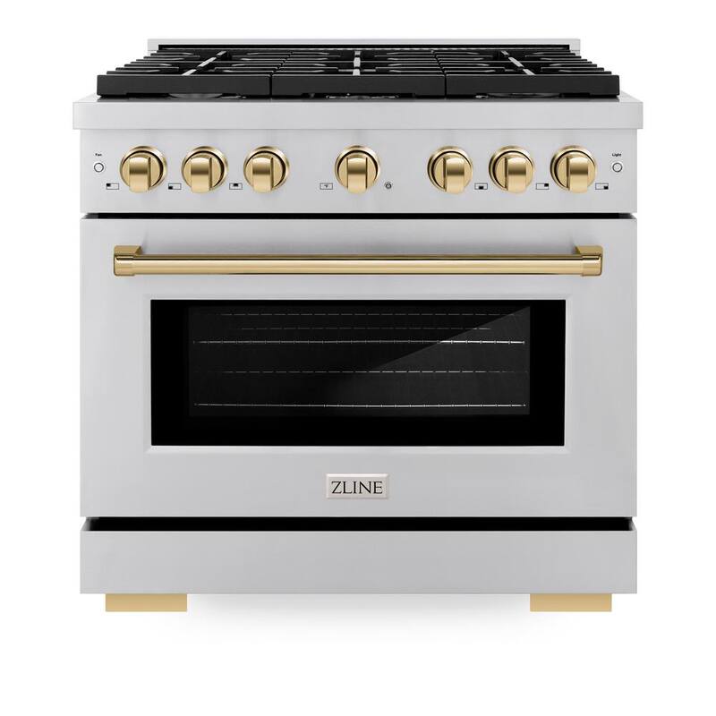 36 in. 6-Burner Freestanding Gas Range and Convection Oven in Stainless Steel and Polished Gold Y5789