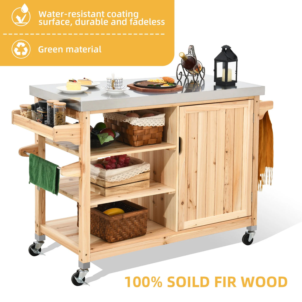 Solid Wood Outdoor Table and Storage Cabinet with Stainless Steel Top T880