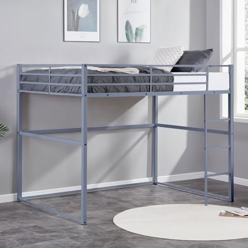 White Twin Metal Loft Bed with Safety Guard Rails P3318