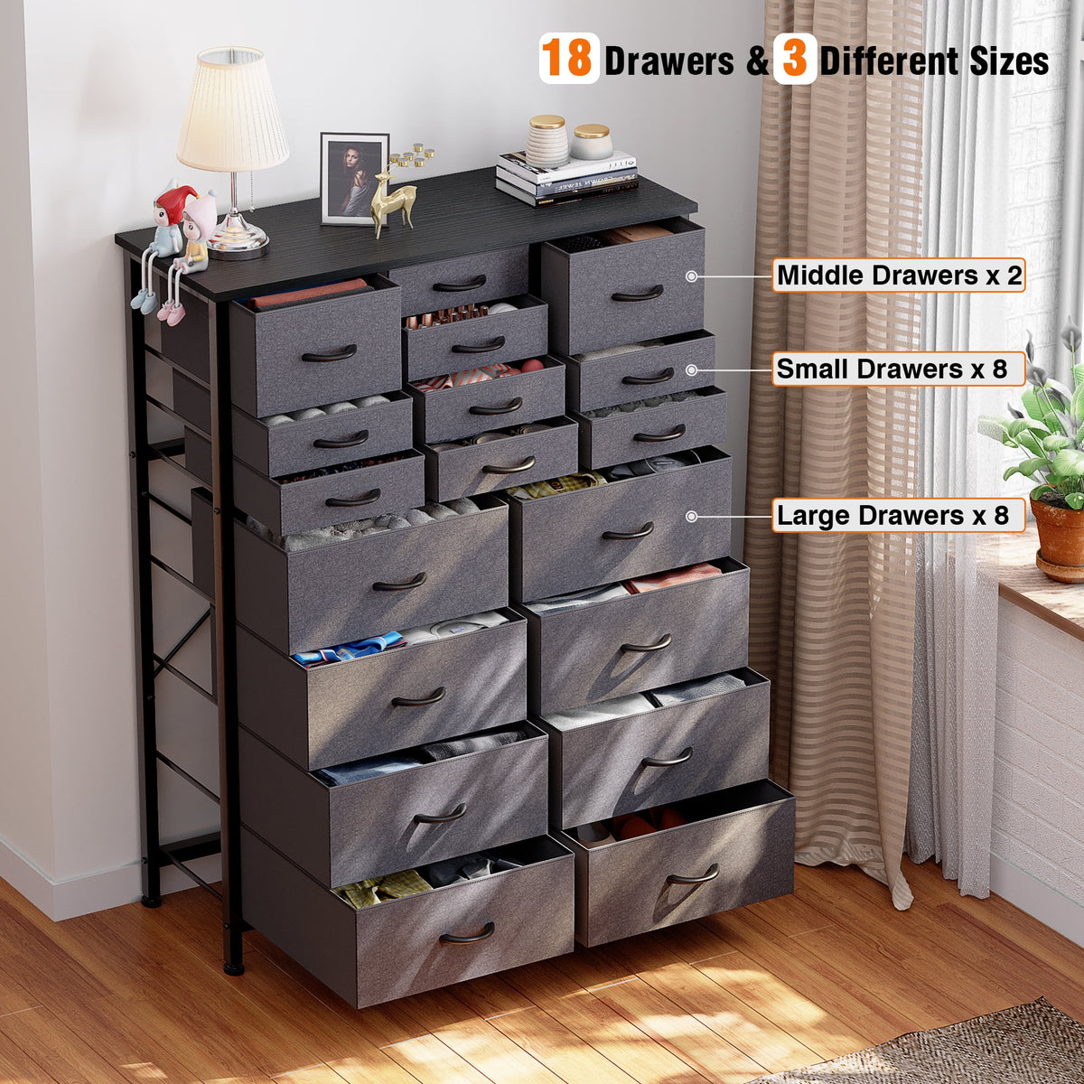 Rustic Brown 18 Drawer Fabric Dresser U6837