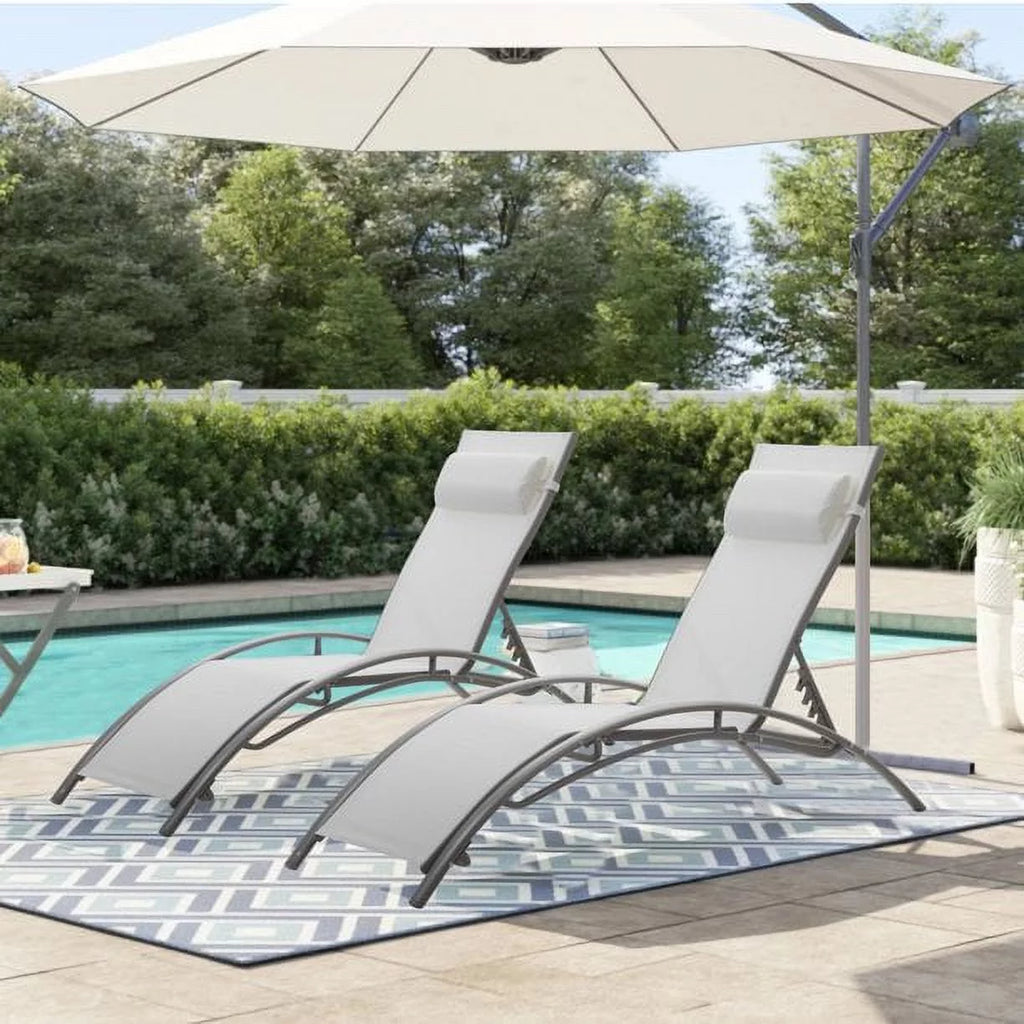 Set of 2 White Adjustable Patio Lounge Chairs S4666