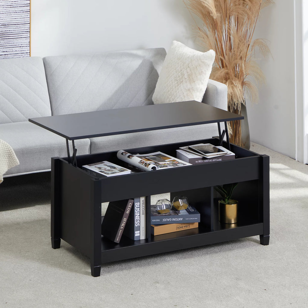 Lift Top Coffee Table with Hidden Storage and 3 Open Shelves E28332