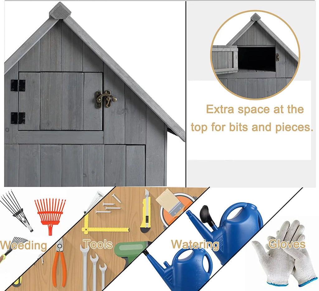 Wooden Outdoor Storage Cabinet Tool Shed 30.3” L X 21.3” W X 70.5” H Gray F486