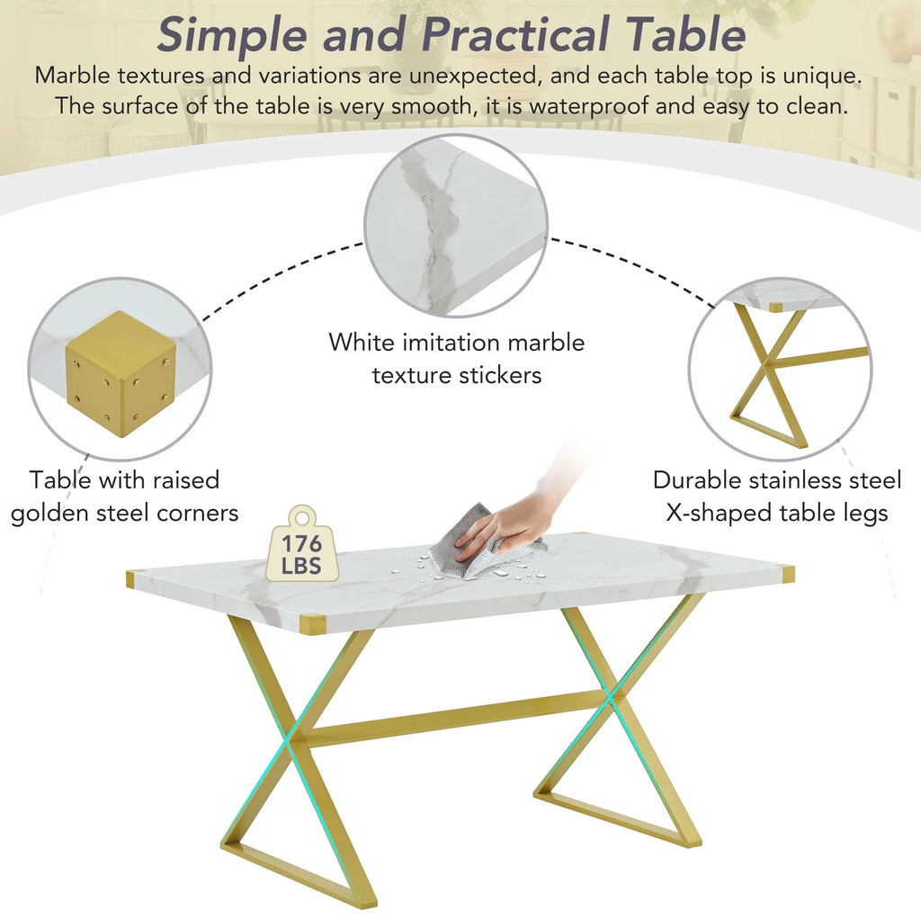 7-Piece Marble Texture Dining Table Set with 6 PU Leather Chairs M9002