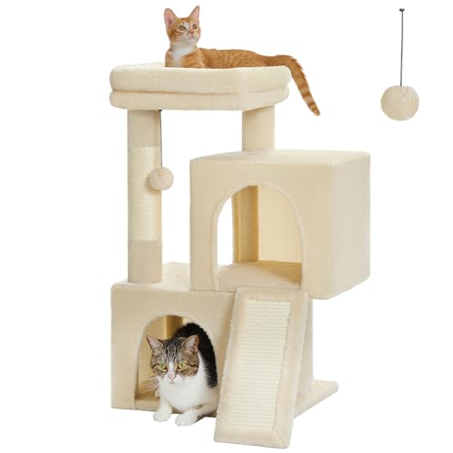 30 Inches Cat Tree with Dual Condos and Scratching Posts D265